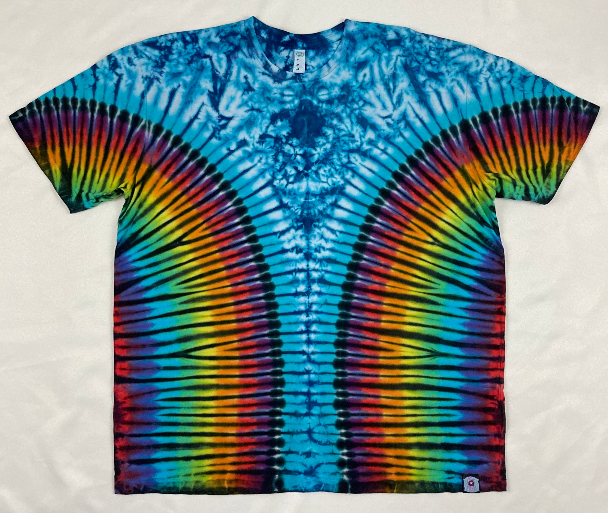 Adult Blue/Rainbow/Black Tie-Dyed Tee, XL