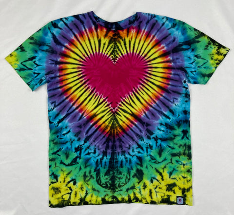 Adult Rainbow/Black Heart Tie-Dyed Tee, M