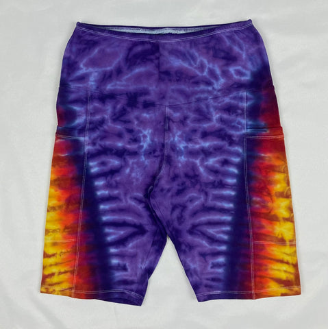 Women’s Purple Sunset Tie-dyed Biker Shorts w/ Pockets, M