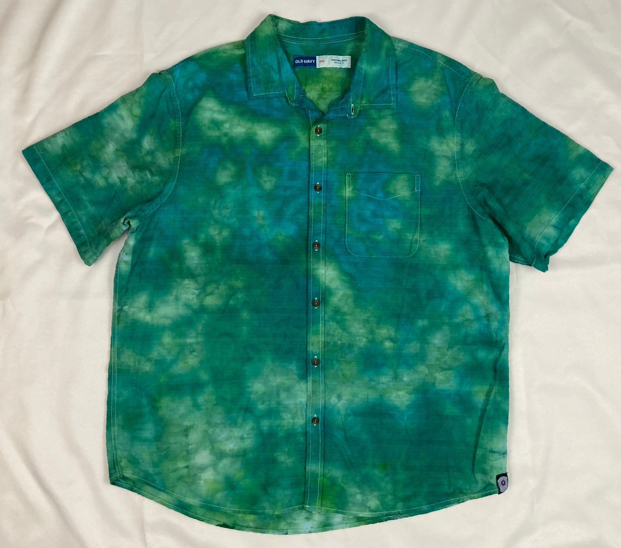 Adult Green Ice-dyed Collared Button up Shirt, XXL