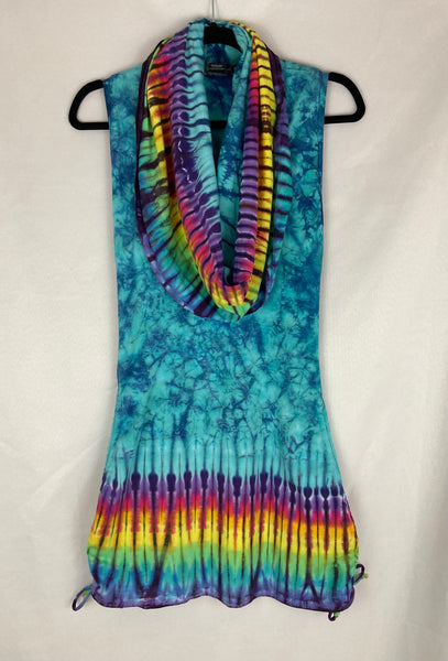 Women's Blue/Rainbow Tie-Dyed Huntress Dress, L