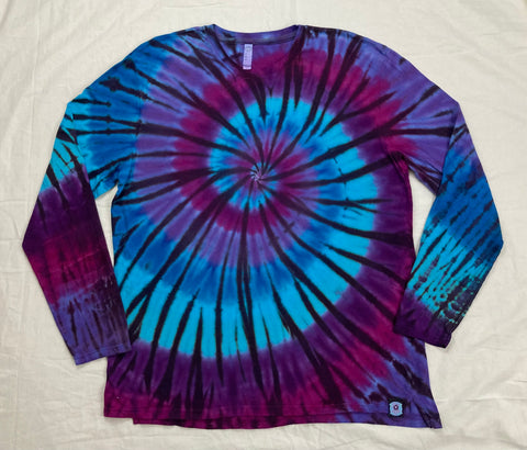 Adult Purple/Blue Spiral Tie-Dyed Long-sleeve Tee, XL