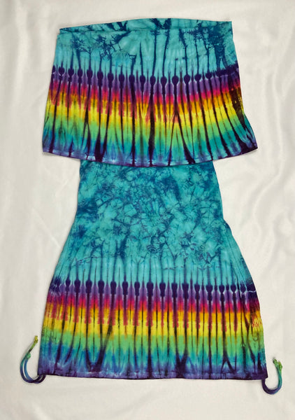 Women's Blue/Rainbow Tie-Dyed Huntress Dress, L