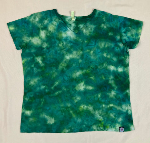 Ladies Green Ice-dyed V-Neck Tee, XL