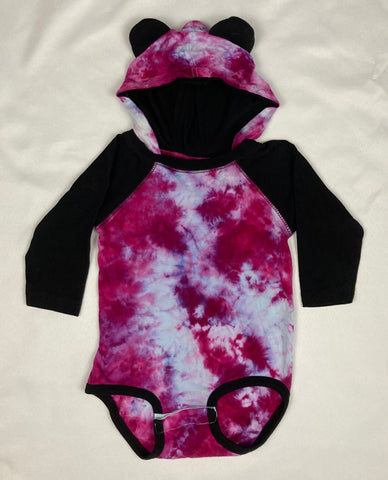 Baby Bear Pink Ice-Dyed Hooded L/S Bodysuit, 12M