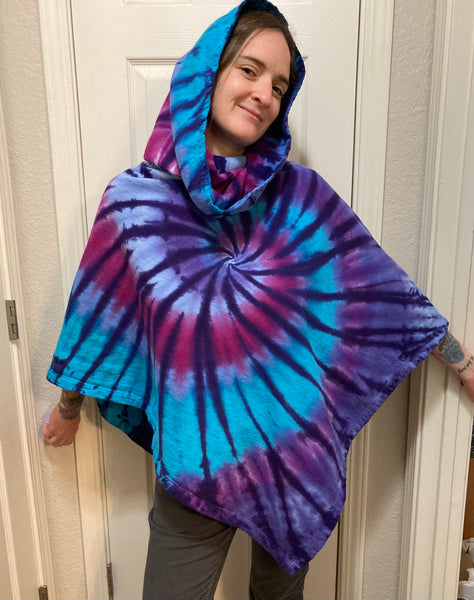 Adult Purple/Blue Hoodie Poncho, (one size, not plus)