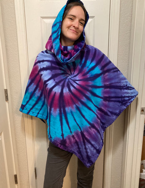 Adult Purple/Blue Hoodie Poncho, (one size, not plus)