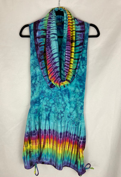 Women's Blue/Rainbow Tie-Dyed Huntress Dress, L