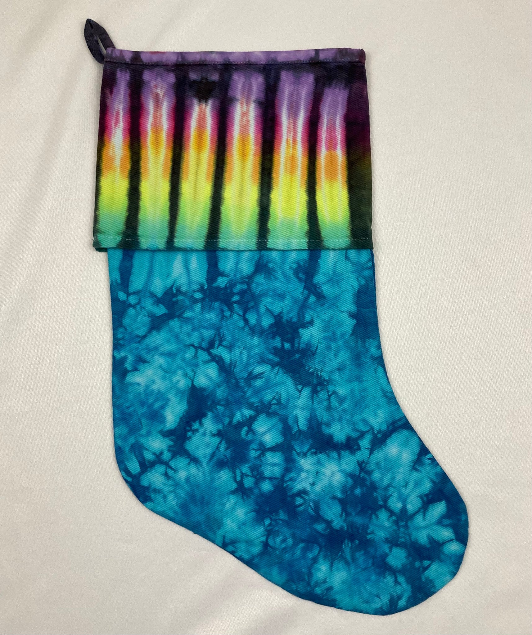 Blue/Rainbow Tie-dyed Xmas Stocking - L/XL (single)