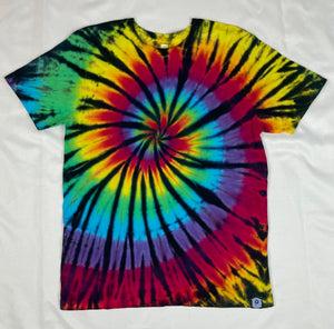 Adult Rainbow/Black Spiral Tie-Dyed Tee, M