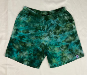 Men’s/Unisex Green Ice-Dyed Shorts, L (34)