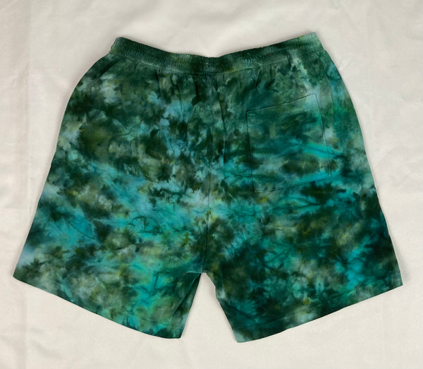 Men’s/Unisex Green Ice-Dyed Shorts, L (34)