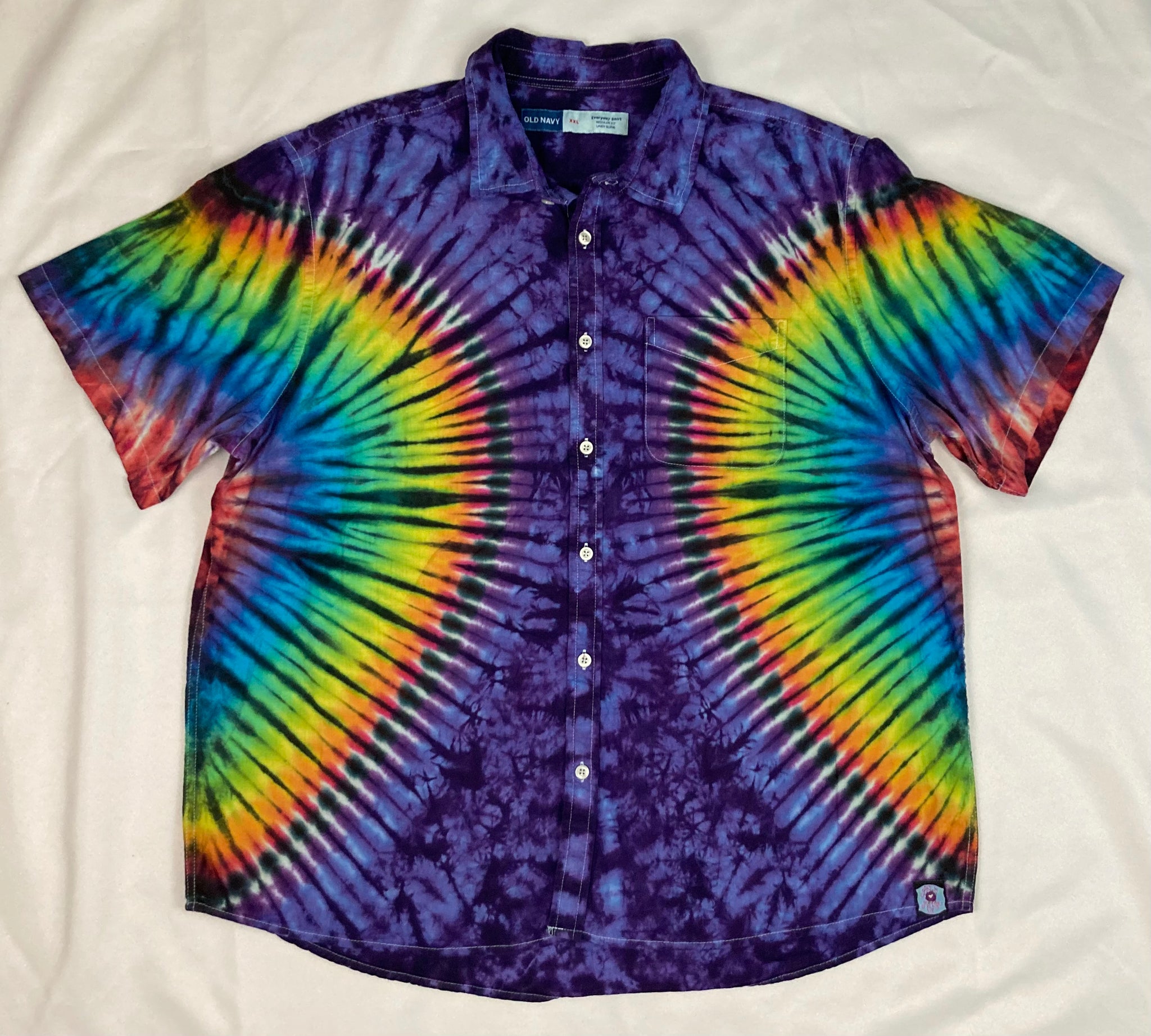 Adult Purple/Rainbow Tie-dyed Collared Button up Shirt, XXL