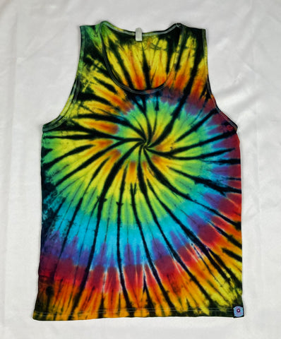 Adult Rainbow/Black Spiral Tie-dyed Tank, M