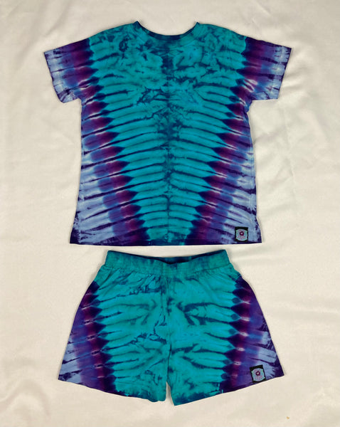 Toddler/Youth Aqua Purple Tie-dyed Shirt/Shorts Set, Size 5/6