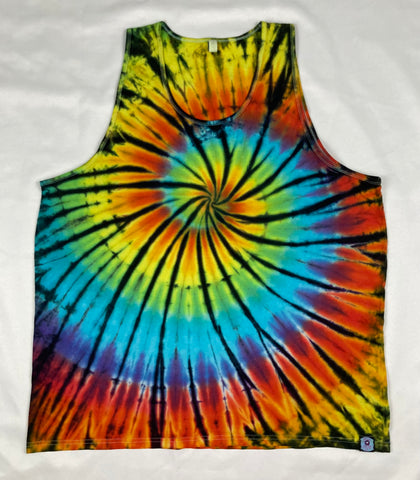 Adult Rainbow/Black Spiral Tie-dyed Tank, 2X