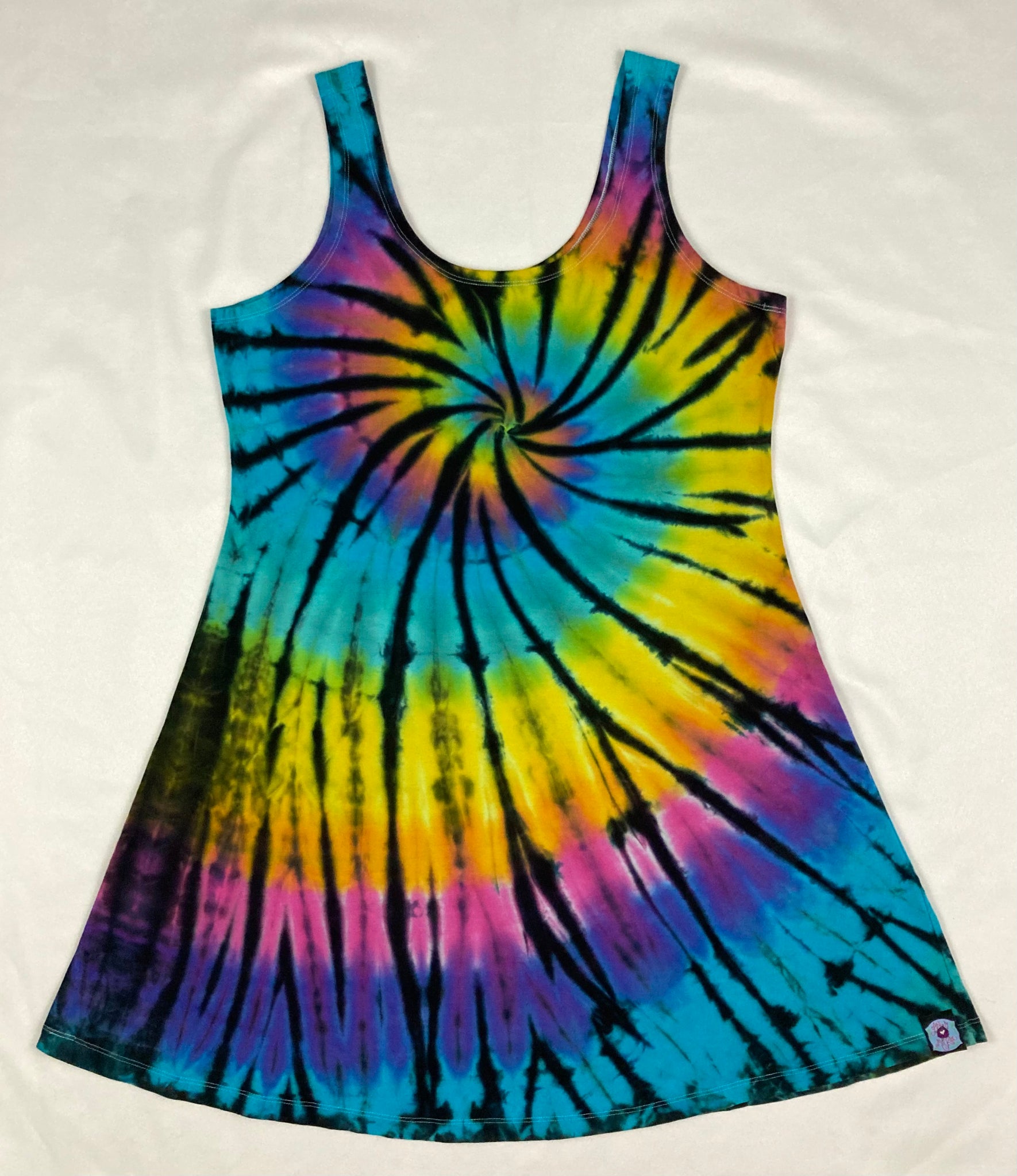 Women’s Neon Rainbow Spiral Tie-Dyed A-line Dress, XL