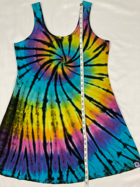 Women’s Neon Rainbow Spiral Tie-Dyed A-line Dress, XL