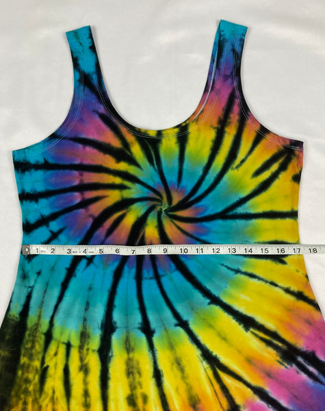 Women’s Neon Rainbow Spiral Tie-Dyed A-line Dress, XL