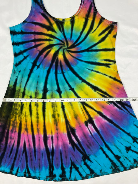 Women’s Neon Rainbow Spiral Tie-Dyed A-line Dress, XL