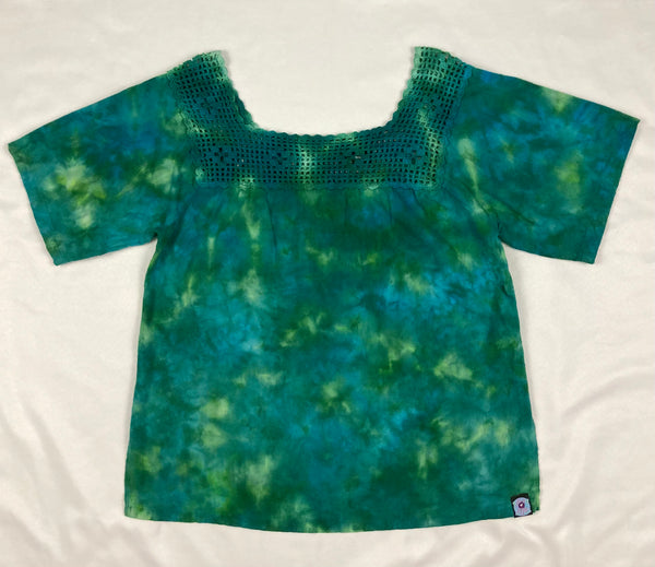 Women's Green Ice-Dyed Crochet Top, L