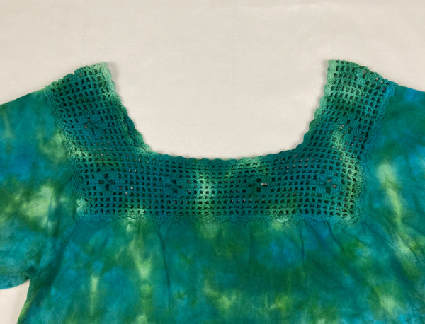 Women's Green Ice-Dyed Crochet Top, L