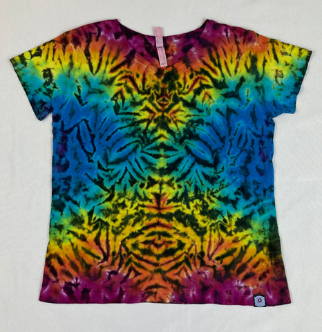 Ladies Rainbow/Black Crush Tie-dyed V-Neck Tee, L