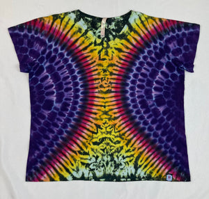 Ladies Purple/Sunset Tie-dyed V-Neck Tee, 2XL