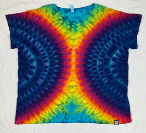 Ladies Rainbow/Blue Tie-dyed V-Neck Tee, 3XL