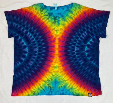 Ladies Rainbow/Blue Tie-dyed V-Neck Tee, 3XL