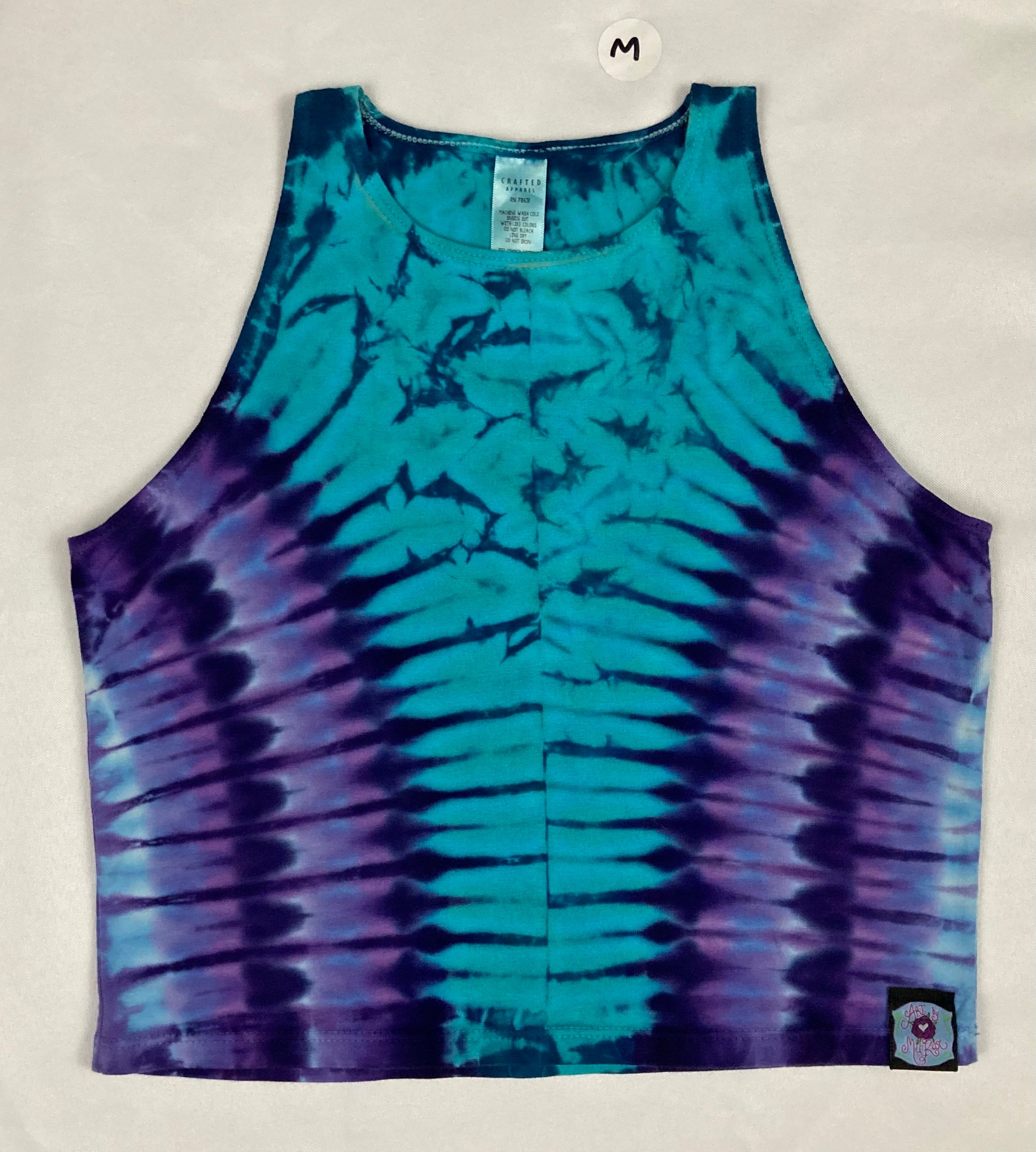 Ladies Aqua/Purple Tie-Dyed Crop Tank, M