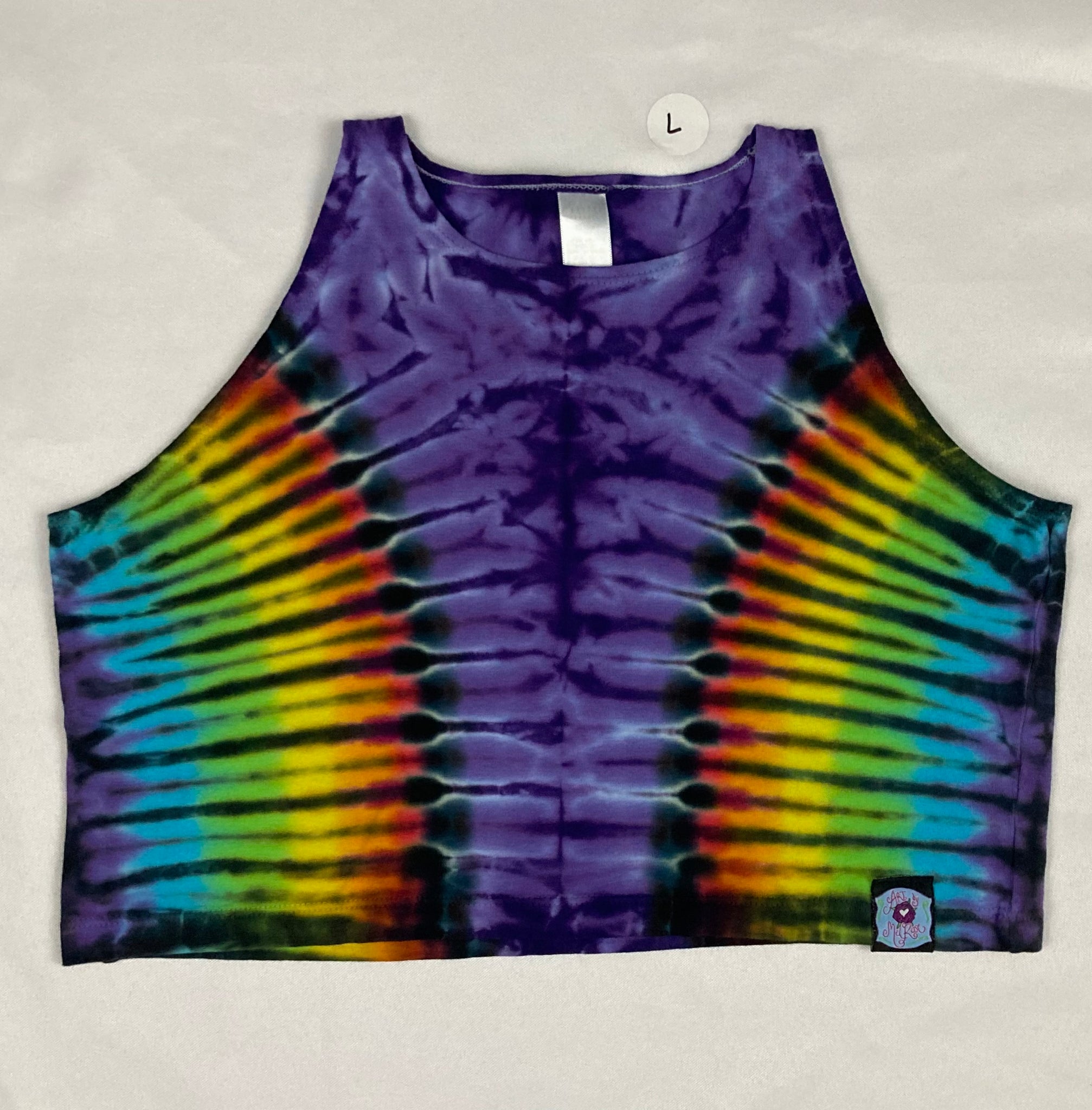 Ladies Purple/Rainbow Tie-Dyed Crop Tank, L