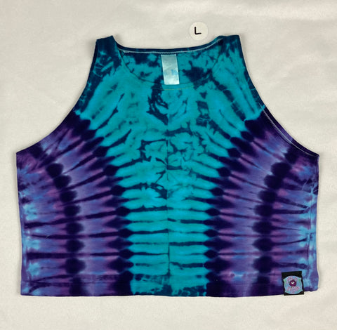 Ladies Aqua/Purple Tie-Dyed Crop Tank, L