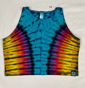 Ladies Blue/Rainbow Tie-Dyed Crop Tank, 2X (runs small)