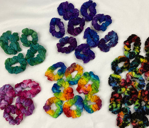 Multi-Colored Rayon Tie-dyed Hair Scrunchies