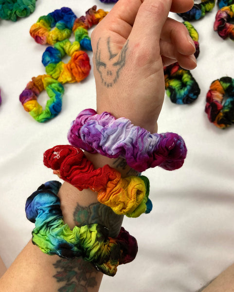 Multi-Colored Rayon Tie-dyed Hair Scrunchies