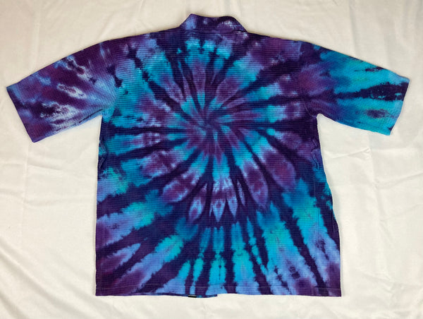 Adult Blue/Purple Spiral Tie-Dyed Waffle Short Robe, XXL