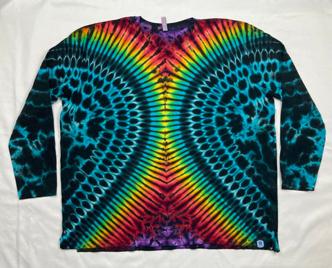 Adult Dark Blue/Rainbow Tie-Dyed Long-sleeve Tee, 4XL