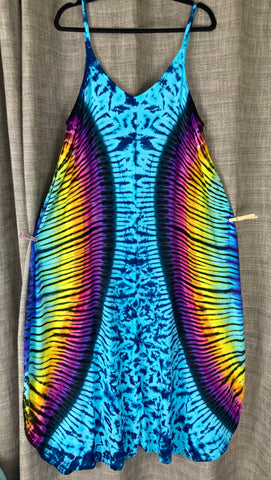 Women's Blue/Rainbow Tie-dyed Rayon Maxi Dress, 2XL