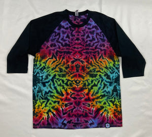 Adult Rainbow/Black Tie-Dyed Baseball 3/4 Tee, L