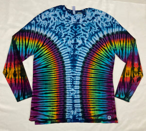 Adult Blue/Rainbow Tie-Dyed Long-sleeve Tee, XL