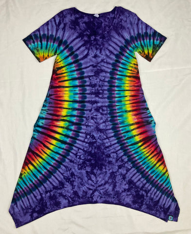 Women’s Purple/Rainbow Tie-dyed Curvy Pocket Dress, L