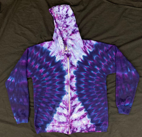 Adult Dark Purple Dots Tie-Dyed Zip-Up Hoodie, XL (ORGANIC)