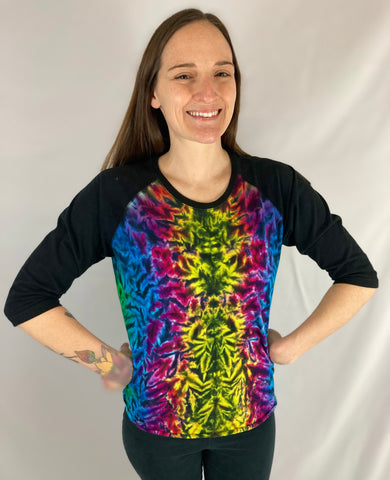 Women's Black Rainbow Crush Tie-dyed Baseball Tee, S