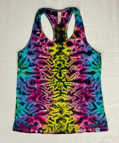 Women's Rainbow Black Tie-dyed Racerback Tank, L