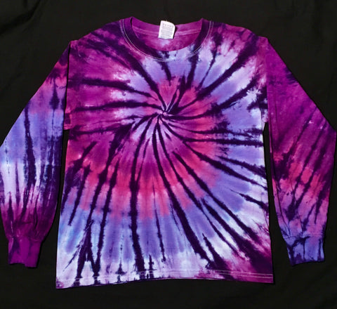 Kids Purple Spiral Tie-Dyed Long Sleeve Tee, Youth M