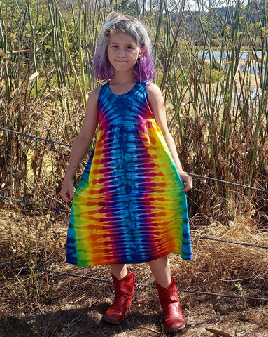 Girls Aqua/Rainbow Zipper Tie-Dyed Dress, 12