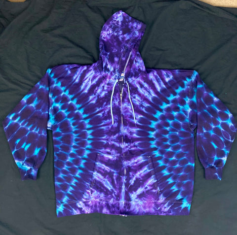 Adult Purple/Blue Polka Dot Tie-Dyed Zip-Up Hoodie, 2XL