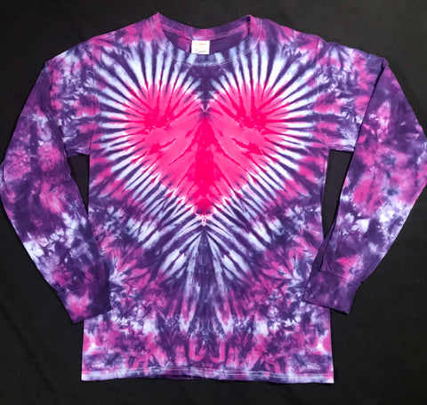 Adult Purple/Pink Heart Tie-Dyed Long Sleeve Tee, S