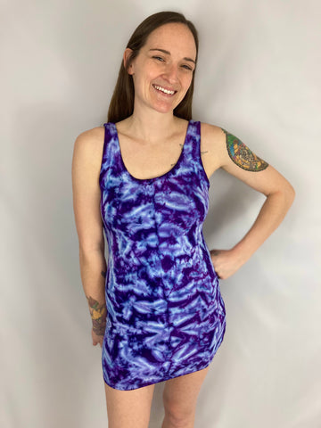 Women's Purple Tie-Dyed Rayon Mini Dress, M & L